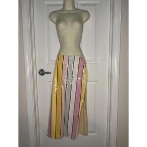 BNWOT Blue B Collection Pastel Sequin Striped Midi Skirt Slit Size S